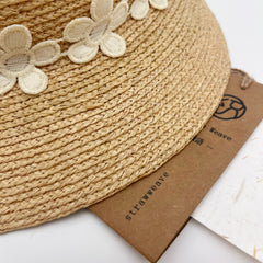 Raffia Flower Straw Hat, Eco Friendly Handwoven Bucket Hat, Minimalist Floral Sun Hat, UV Protection Beach Summer Vacation Hat for Women