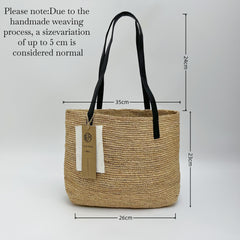Raffia Tote Bag with PU Straps, Handwoven Straw Shoulder Handbag, Large Minimalist Beach Vacation Bag for Women, Gift for Her