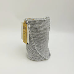 Handwoven Moon Silver Metallic Cotton Yarn Bucket Bag, Shoulder Bag, Colorful Minimalist Woven Purse, Handmade Fall Winter Bag for Women