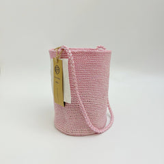 Handwoven Blush Pink Metallic Cotton Yarn Bucket Bag, Shoulder Bag, Colorful Minimalist Woven Purse, Handmade Fall Winter Bag for Women