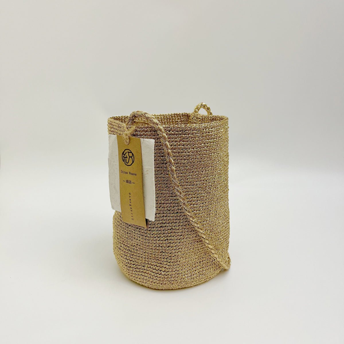 Handwoven Golden Glow Metallic Cotton Yarn Bucket Bag, Shoulder Bag, Colorful Minimalist Woven Purse, Handmade Fall Winter Bag for Women