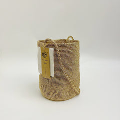 Handwoven Golden Glow Metallic Cotton Yarn Bucket Bag, Shoulder Bag, Colorful Minimalist Woven Purse, Handmade Fall Winter Bag for Women