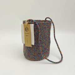 Handwoven Mosaic Metallic Cotton Yarn Bucket Bag, Shoulder Bag, Colorful Minimalist Woven Purse, Handmade Fall Winter Bag for Women