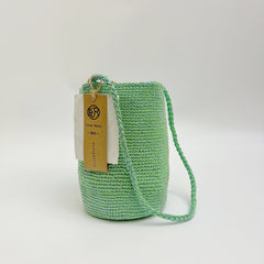 Handwoven Sage Green Metallic Cotton Yarn Bucket Bag, Shoulder Bag, Colorful Minimalist Woven Purse, Handmade Fall Winter Bag for Women