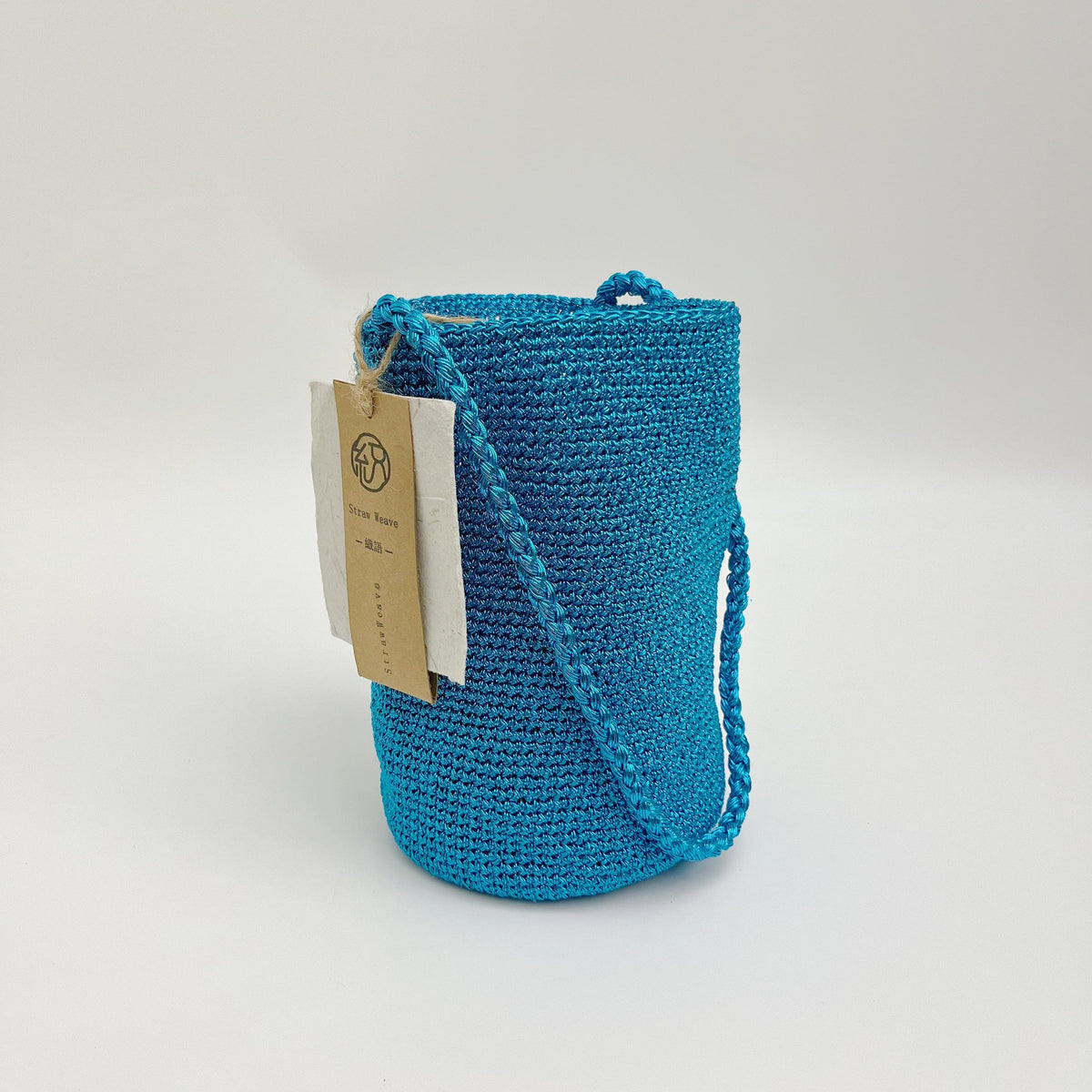 Handwoven Sky Blue Metallic Cotton Yarn Bucket Bag, Shoulder Bag, Colorful Minimalist Woven Purse, Handmade Fall Winter Bag for Women