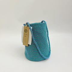 Handwoven Lagoon Green Metallic Cotton Yarn Bucket Bag, Shoulder Bag, Colorful Minimalist Woven Purse, Handmade Fall Winter Bag for Women