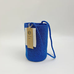 Handwoven Midnight Blue Metallic Cotton Yarn Bucket Bag, Shoulder Bag, Colorful Minimalist Woven Purse, Handmade Fall Winter Bag for Women