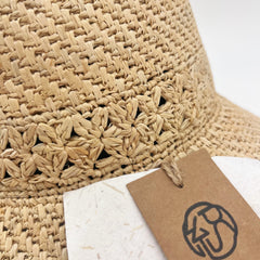 Raffia Hollow Bucket Hat, Eco Friendly Handwoven Straw Hat, Wide Brim Sun Hat, Beach Summer Vacation Hat for Women