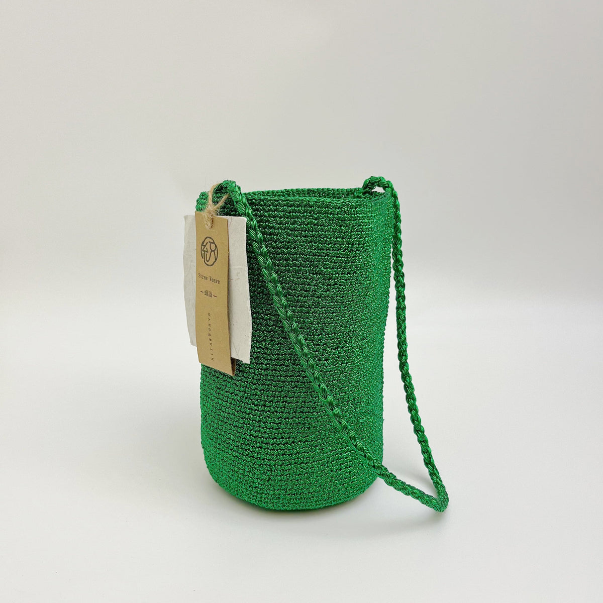 Handwoven Meadow Green Metallic Cotton Yarn Bucket Bag, Shoulder Bag, Colorful Minimalist Woven Purse, Handmade Fall Winter Bag for Women