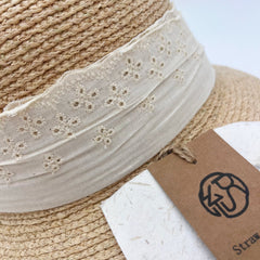 Raffia Flower Straw Hat, Eco Friendly Handwoven Bucket Hat, Minimalist Floral Sun Hat, UV Protection Beach Summer Vacation Hat for Women