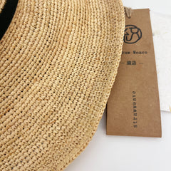Raffia Bucket Hat with Bow Ribbon, Eco Friendly Handwoven Straw Hat, French Style Sun Hat, Beach Summer Vacation Hat for Women
