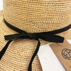 Raffia Bucket Hat with Bow Ribbon, Eco Friendly Handwoven Straw Hat, French Style Sun Hat, Beach Summer Vacation Hat for Women