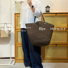 Handwoven Oversized Raffia Tote Bag, Genuine Leather Handle Shoulder Bag, Large Woven Handbag, Fall Winter Everyday Travel Purse for Women