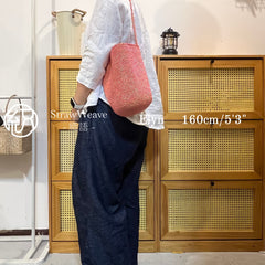 Handwoven Tangerine Metallic Cotton Yarn Bucket Bag, Shoulder Bag, Colorful Minimalist Woven Purse, Handmade Fall Winter Bag for Women