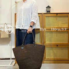 Handwoven Oversized Raffia Tote Bag, Genuine Leather Handle Shoulder Bag, Large Woven Handbag, Fall Winter Everyday Travel Purse for Women