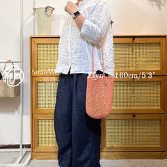 Handwoven Tangerine Metallic Cotton Yarn Bucket Bag, Shoulder Bag, Colorful Minimalist Woven Purse, Handmade Fall Winter Bag for Women
