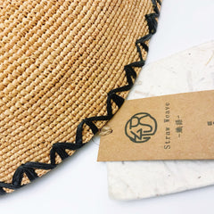 Handwoven Raffia Straw Hat, Color Block Wide Brim Sun Hat, Boho Vacation Style