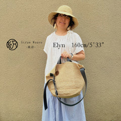 Raffia Bucket Bag with Genuine Leather Strap, Handwoven Straw Crossbody Bag, Crochet Shoulder Purse, Summer Vacation Beach Bag for Women
