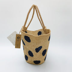 Handmade Polka Dot Raffia Tote Bag, Crochet Straw Beach Shoulder Bag