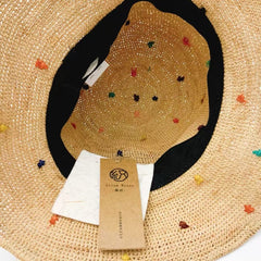 Handwoven Raffia Straw Hat, Wide Brim Sun, Foldable Boho Beach Vacation Hat