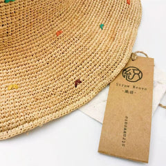 Handwoven Raffia Straw Hat, Wide Brim Sun, Foldable Boho Beach Vacation Hat