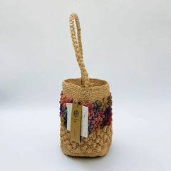 Colorful Floral Raffia Bucket Bag, French Style Handmade Crochet Shoulder Tote for Women, Summer Beach Bag, Vacation Straw Handbag, Gift for Her