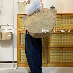 Oversized Genuine Leather Handle Raffia Tote Bag, Shoulder Bag, Handwoven Straw Handbag, Large Fall Winter Purse for Women, Gift for Her
