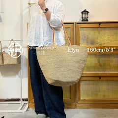 Oversized Genuine Leather Handle Raffia Tote Bag, Shoulder Bag, Handwoven Straw Handbag, Large Fall Winter Purse for Women, Gift for Her