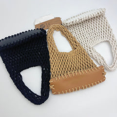 Small Handbag ,Cotton Rope Mesh Net Bag, Eco Friendly Handwoven Hollow Tote Bag,  Summer Beach Bucket Bag, Boho Vacation Bag for Women