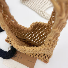 Small Handbag ,Cotton Rope Mesh Net Bag, Eco Friendly Handwoven Hollow Tote Bag,  Summer Beach Bucket Bag, Boho Vacation Bag for Women