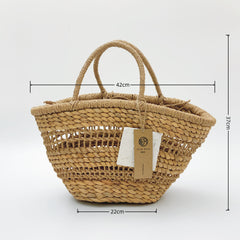 Handwoven French Straw Basket Bag, Hollow Woven Handbag, Boho Summer Beach Tote