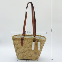 Minimalist Straw Shoulder Bag, Natural Woven Tote, Large Beach Bag, Boho Summer Vacation
