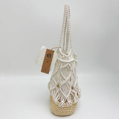 Large Cotton Yarn Woven Bag, Handwoven Mesh Shoulder Bag, Hollow Knit Beach Tote Bag, Summer Vacation Bag, Gift for Her