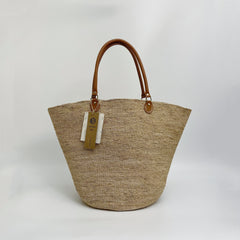 Oversized Genuine Leather Handle Raffia Tote Bag, Shoulder Bag, Handwoven Straw Handbag, Large Fall Winter Purse for Women, Gift for Her