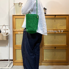 Handwoven Meadow Green Metallic Cotton Yarn Bucket Bag, Shoulder Bag, Colorful Minimalist Woven Purse, Handmade Fall Winter Bag for Women