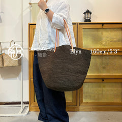 Oversized Genuine Leather Handle Raffia Tote Bag, Shoulder Bag, Handwoven Straw Handbag, Large Fall Winter Purse for Women, Gift for Her