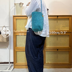 Handwoven Lagoon Green Metallic Cotton Yarn Bucket Bag, Shoulder Bag, Colorful Minimalist Woven Purse, Handmade Fall Winter Bag for Women