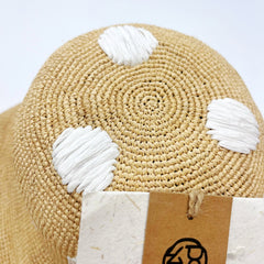 Handwoven Raffia Polka Dot Bucket Hat, Eco Friendly Crochet Straw Hat, Foldable Wide Brim Sun Hat, Beach Summer Vacation Hat for Women