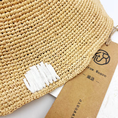 Handwoven Raffia Polka Dot Bucket Hat, Eco Friendly Crochet Straw Hat, Foldable Wide Brim Sun Hat, Beach Summer Vacation Hat for Women