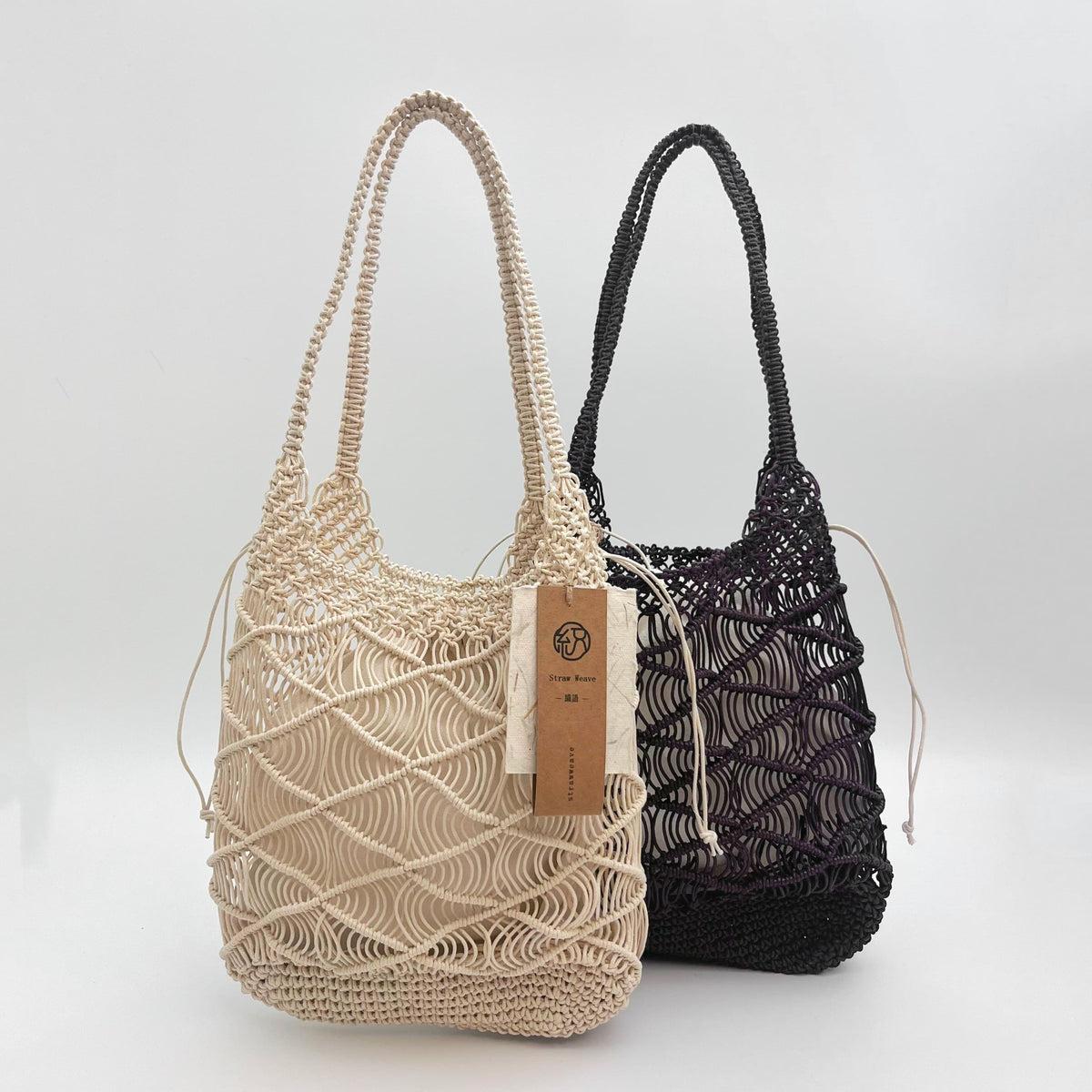 Large Woven Rope Tote Bag, Handwoven Hollow Mesh Shoulder Bag, Diamond Pattern Beach Vacation Bag, Slouchy Summer Bag, Gift for Her