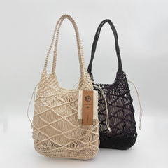 Large Woven Rope Tote Bag, Handwoven Hollow Mesh Shoulder Bag, Diamond Pattern Beach Vacation Bag, Slouchy Summer Bag, Gift for Her