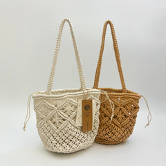 Handwoven Cotton Rope Bucket Bag, Summer Beach Tote Bag, Woven Shoulder Bag for Women, Vacation Straw Style Bag, Gift for Her