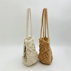 Handwoven Cotton Rope Bucket Bag, Summer Beach Tote Bag, Woven Shoulder Bag for Women, Vacation Straw Style Bag, Gift for Her