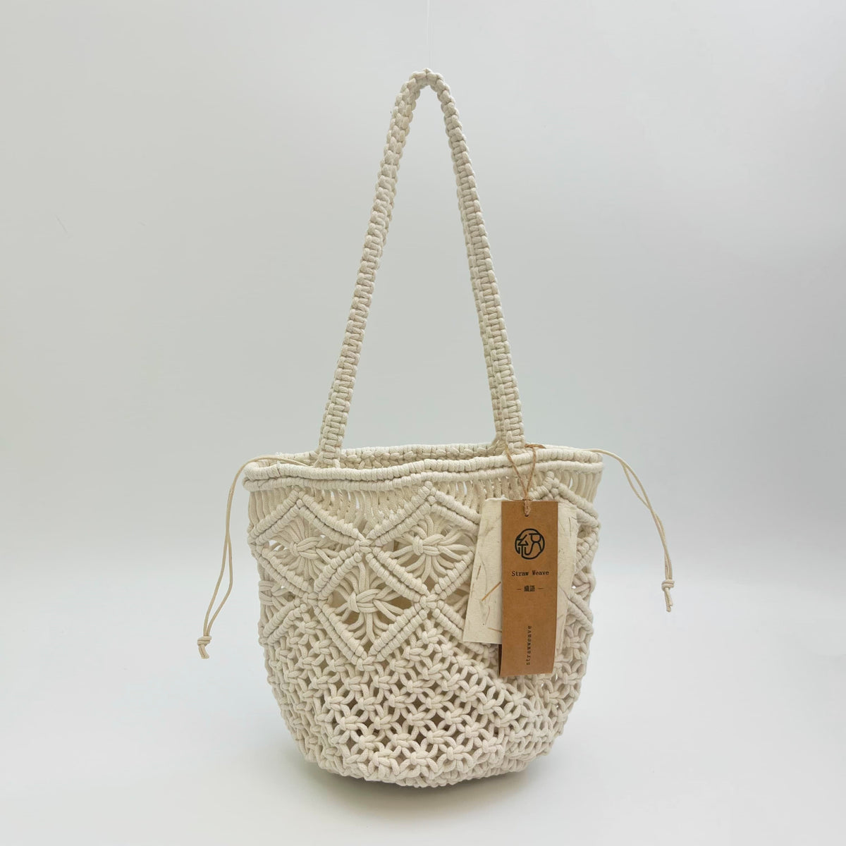 Handwoven Cotton Rope Bucket Bag, Summer Beach Tote Bag, Woven Shoulder Bag for Women, Vacation Straw Style Bag, Gift for Her