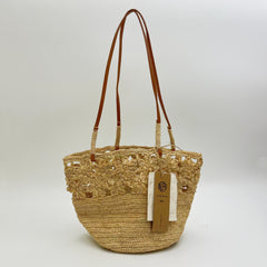 Raffia Crochet Flower Bag, Handmade Straw Shoulder Tote, Minimalist Woven Beach Bag for Women, Summer Vacation Handbag, Gift for Her