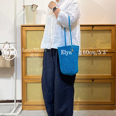 Handwoven Sky Blue Metallic Cotton Yarn Bucket Bag, Shoulder Bag, Colorful Minimalist Woven Purse, Handmade Fall Winter Bag for Women