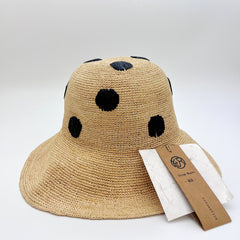 Handwoven Raffia Polka Dot Bucket Hat, Eco Friendly Crochet Straw Hat, Foldable Wide Brim Sun Hat, Beach Summer Vacation Hat for Women