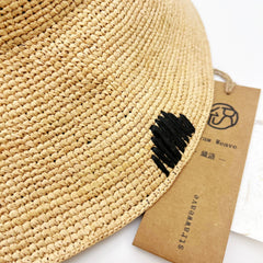 Handwoven Raffia Polka Dot Bucket Hat, Eco Friendly Crochet Straw Hat, Foldable Wide Brim Sun Hat, Beach Summer Vacation Hat for Women