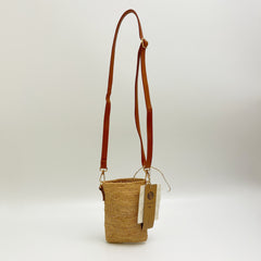 Raffia Crossbody Phone Bag with Leather Strap, Minimalist Woven Shoulder Bag, Small Straw Purse for Women, Handmade Summer Bag, Gift for Her