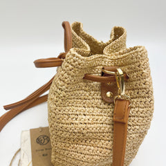 Mini Raffia Bucket Bag with Leather Trim, Handmade Hollow Woven Crossbody Bag for Women, Small Straw Shoulder Bag, Summer Vacation Bag, Gift for Her